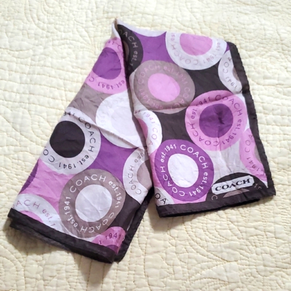 Coach Signature Purple Square Scarf circle logo 21"×21" - Picture 7 of 8